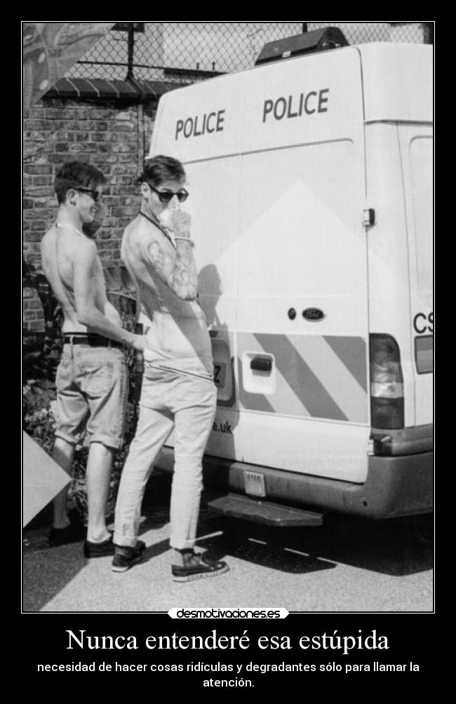 Nunca entenderé esa estúpida - necesidad de hacer cosas ridículas y degradantes sólo para llamar la
atención.