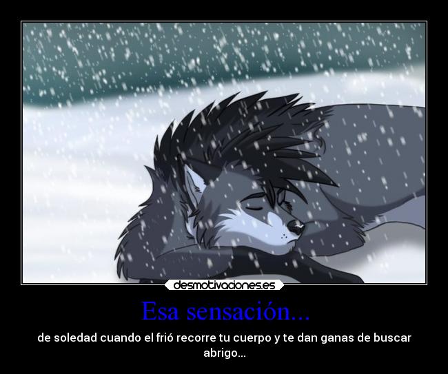 Esa sensación... - de soledad cuando el frió recorre tu cuerpo y te dan ganas de buscar
abrigo...