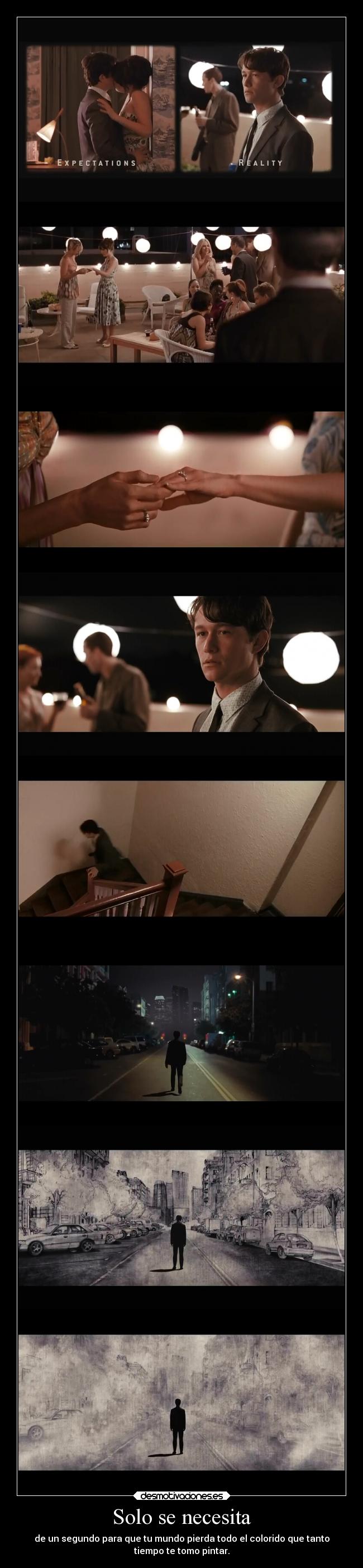 Solo se necesita - de un segundo para que tu mundo pierda todo el colorido que tanto
tiempo te tomo pintar.
