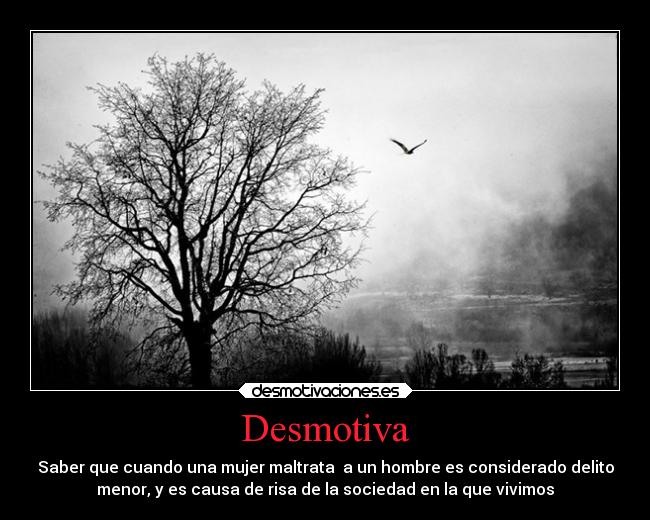 Desmotiva - Saber que cuando una mujer maltrata a un hombre es considerado delito
menor, y es causa de risa de la sociedad en la que vivimos