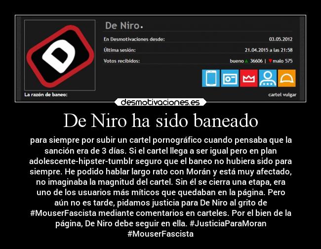 De Niro ha sido baneado -