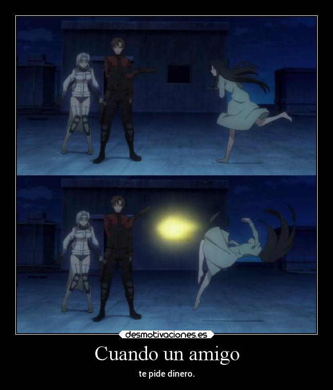 carteles fail dinero amistad amigos humor anime raptorhunters harukaze manga triage triagex disparo armas desmotivaciones