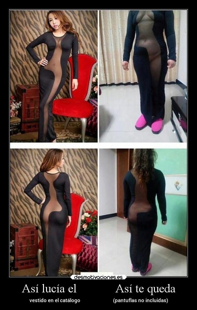 Así lucía el Así te queda - vestido en el catálogo (pantuflas no incluidas)