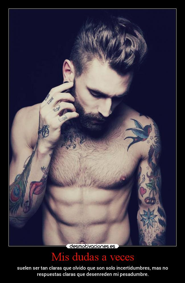 Mis dudas a veces - suelen ser tan claras que olvido que son solo incertidumbres, mas no
respuestas claras que desenreden mi pesadumbre.