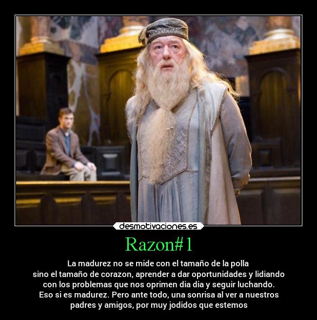 Razon#1 - La madurez no se mide con el tamaño de la polla 
sino el tamaño de corazon, aprender a dar oportunidades y lidiando
con los problemas que nos oprimen dia dia y seguir luchando.
Eso si es madurez. Pero ante todo, una sonrisa al ver a nuestros
padres y amigos, por muy jodidos que estemos