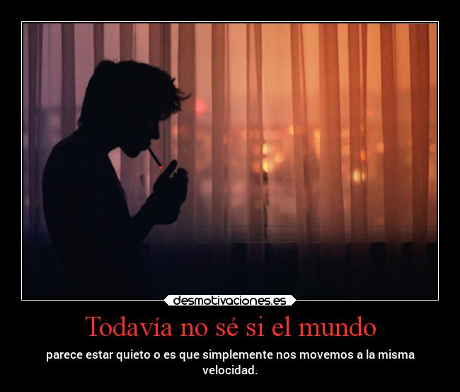 Todavía no sé si el mundo - parece estar quieto o es que simplemente nos movemos a la misma
velocidad.