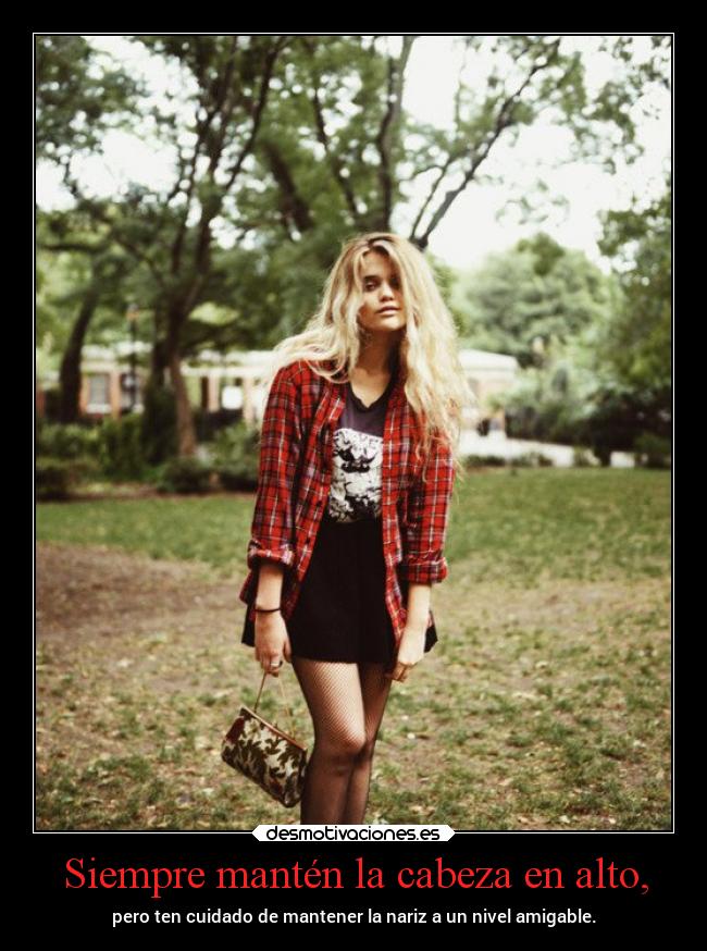 Siempre mantén la cabeza en alto, - pero ten cuidado de mantener la nariz a un nivel amigable.