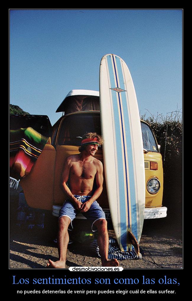 Los sentimientos son como las olas, - no puedes detenerlas de venir pero puedes elegir cuál de ellas surfear.