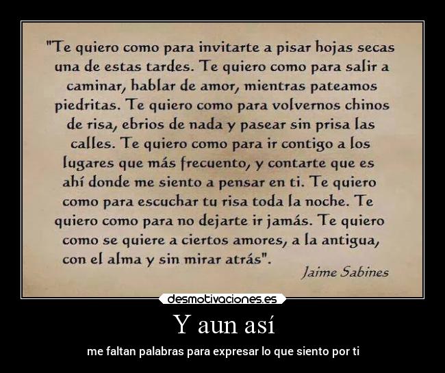 Y aun así - me faltan palabras para expresar lo que siento por ti