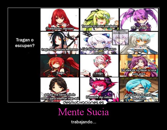 carteles sexo elsword elesis rena aisha ara eve ignia karis caris helena tragar escupir desmotivaciones