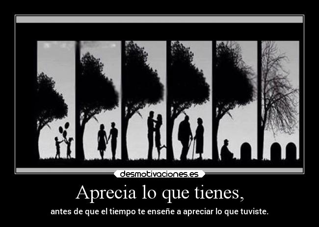 Aprecia lo que tienes, - antes de que el tiempo te enseñe a apreciar lo que tuviste.