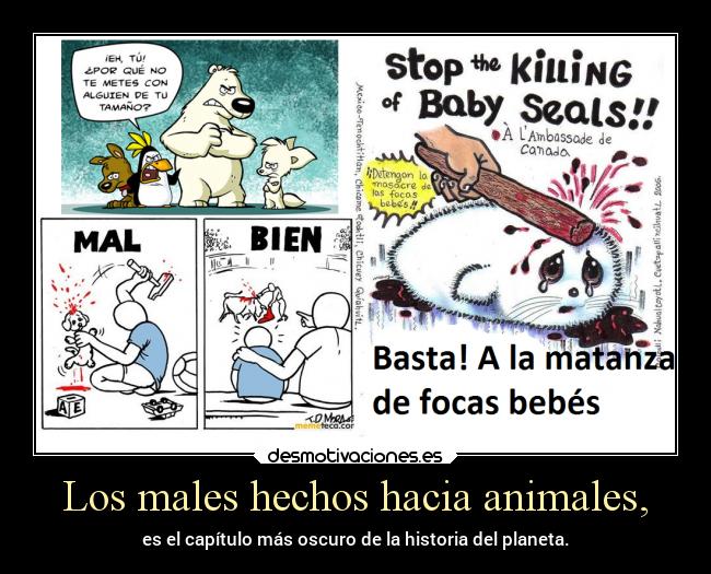 Los males hechos hacia animales, - es el capítulo más oscuro de la historia del planeta.