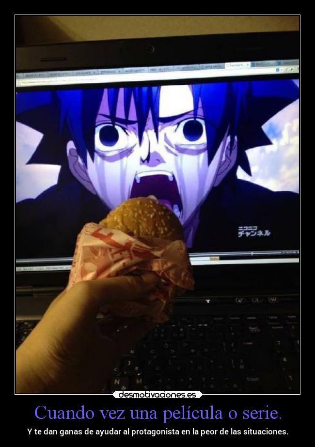 carteles anime serie pelicula comer hamburguesa situacion ayudar otaku embarasosas desmotivaciones