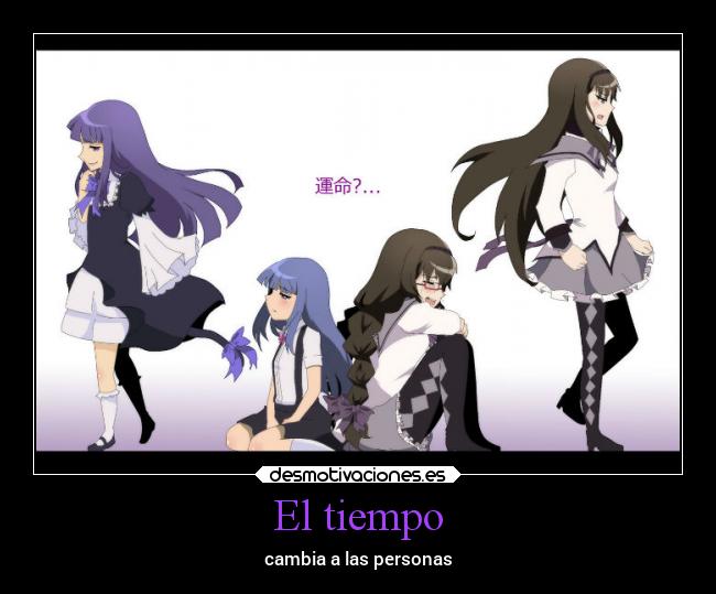 carteles anime tiempo cambio rika furude homura akemi bernkastel desmotivaciones