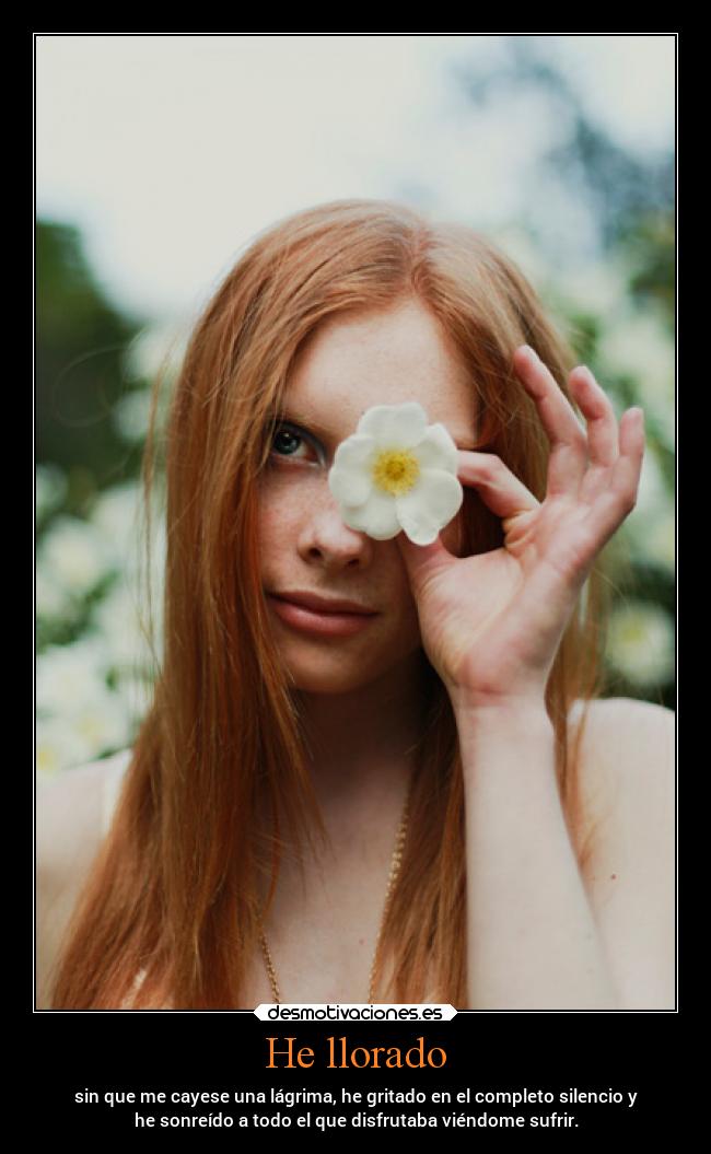 He llorado - sin que me cayese una lágrima, he gritado en el completo silencio y
he sonreído a todo el que disfrutaba viéndome sufrir.
