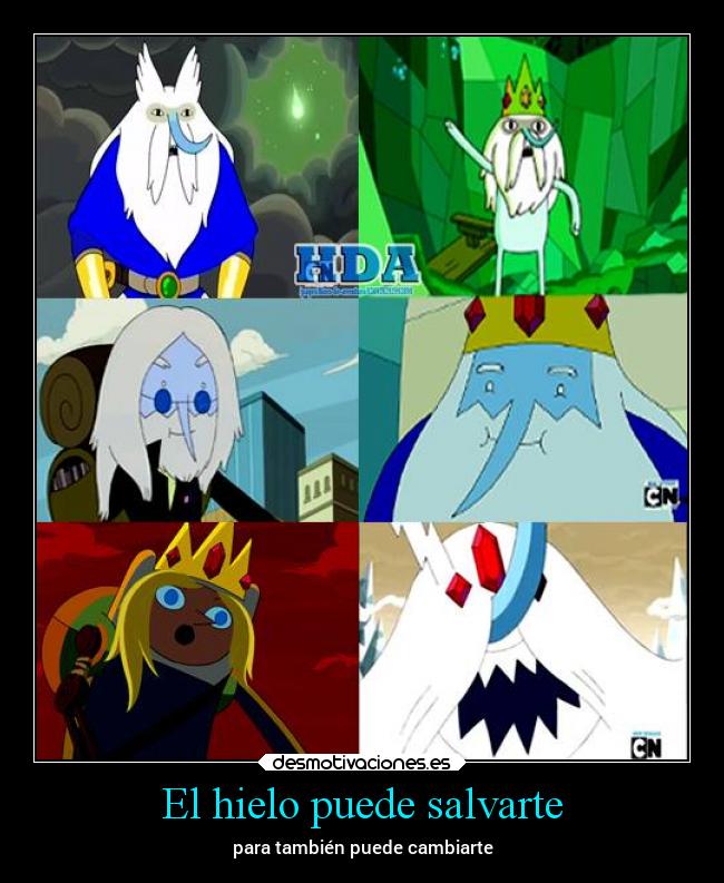 carteles locura hielo hora aventura adventure time finn simon evergreen corona desmotivaciones