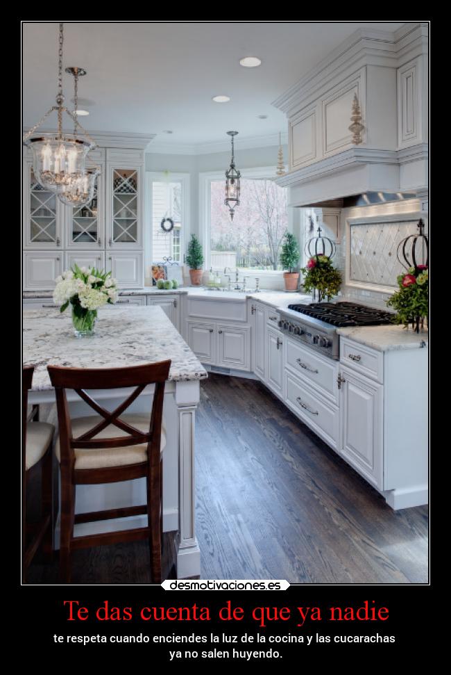Te das cuenta de que ya nadie - te respeta cuando enciendes la luz de la cocina y las cucarachas
ya no salen huyendo.