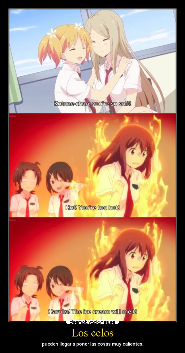 carteles celos sentimientos celos amor anime sakuratrick haruka yuu danieldats desmotivaciones