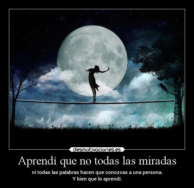 Aprendí que no todas las miradas - ni todas las palabras hacen que conozcas a una persona.
Y bien que lo aprendí.