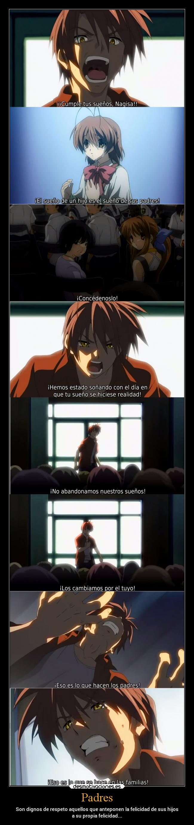 carteles padres felicidad padres anime sacrificio clannad nagisa akio desmotivaciones