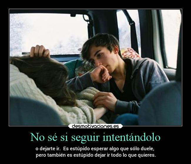 No sé si seguir intentándolo - o dejarte ir.  Es estúpido esperar algo que sólo duele, 
pero también es estúpido dejar ir todo lo que quieres.