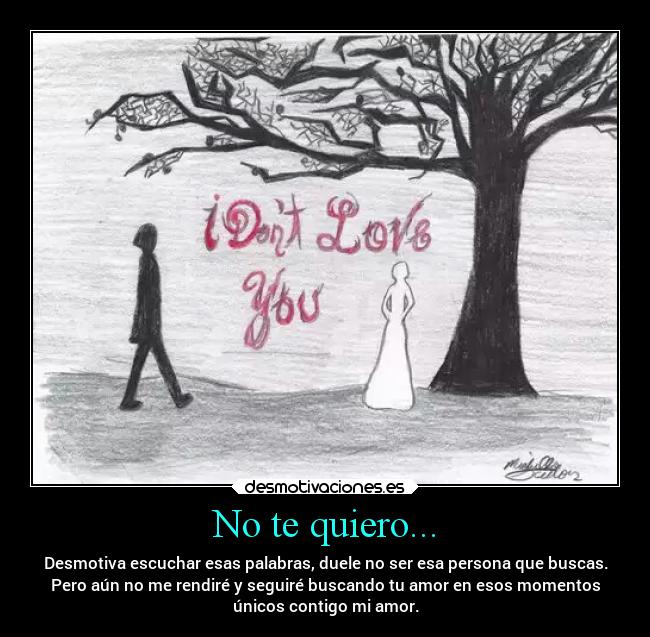 No te quiero... - Desmotiva escuchar esas palabras, duele no ser esa persona que buscas.
Pero aún no me rendiré y seguiré buscando tu amor en esos momentos
únicos contigo mi amor.
