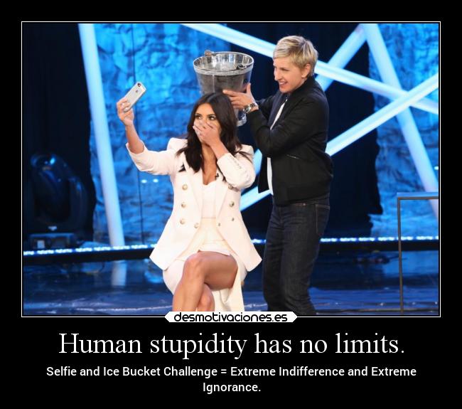 Human stupidity has no limits. - Selfie and Ice Bucket Challenge = Extreme Indifference and Extreme
Ignorance.