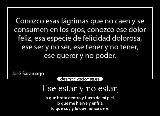 Ese estar y no estar, - lo que brota dentro y fuera de mi piel, 
lo que me hierve y enfría,
lo que soy y lo que nunca sere.