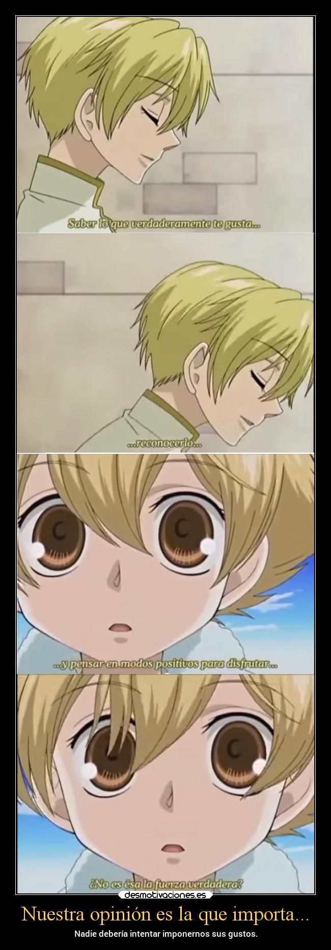 carteles pensamientos anime opinio gusto ouran highscool host club tamaki honey decision personalidad desmotivaciones