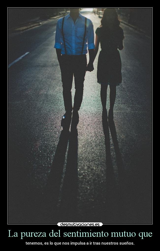 La pureza del sentimiento mutuo que - tenemos, es lo que nos impulsa a ir tras nuestros sueños.