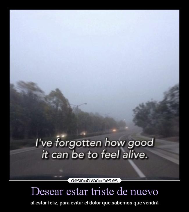 Desear estar triste de nuevo - al estar feliz, para evitar el dolor que sabemos que vendrá