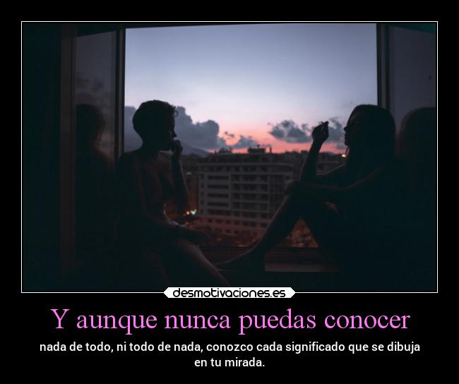 Y aunque nunca puedas conocer - nada de todo, ni todo de nada, conozco cada significado que se dibuja
en tu mirada.