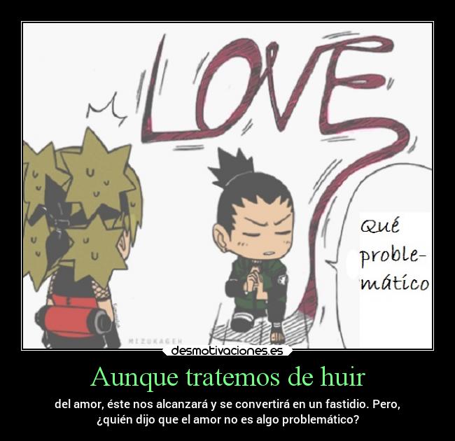 Aunque tratemos de huir - del amor, éste nos alcanzará y se convertirá en un fastidio. Pero,
¿quién dijo que el amor no es algo problemático?