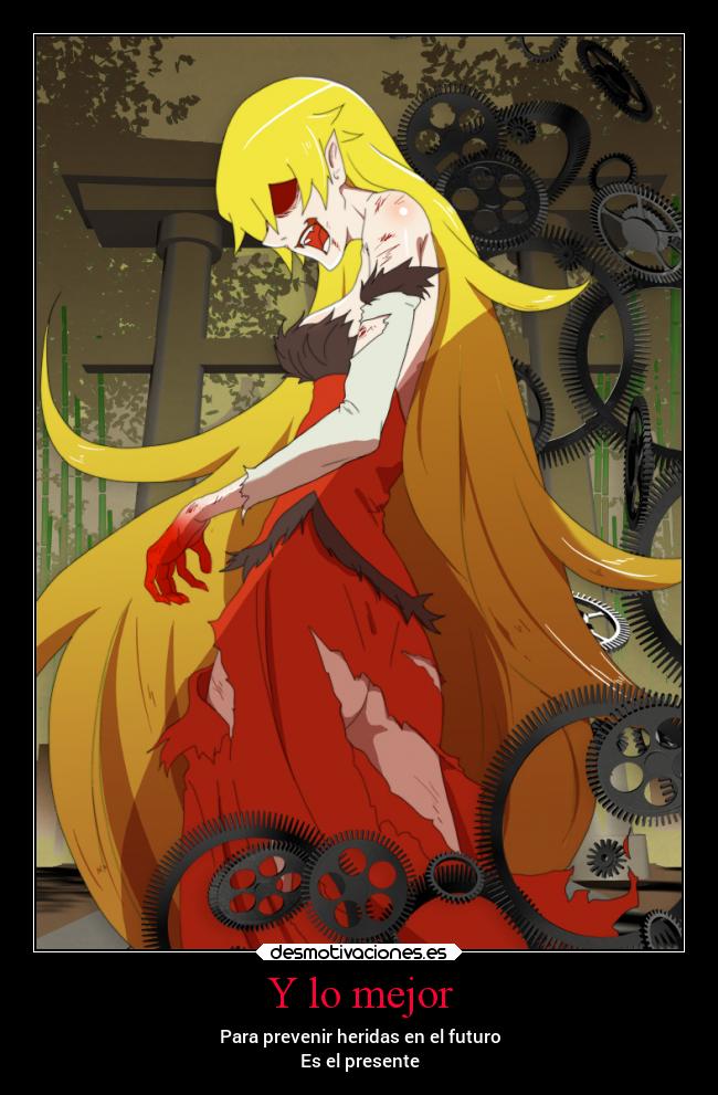 carteles anime monogatari series bakemonogatari shinobu oshino kiss shot acerola orion blade desmotivaciones