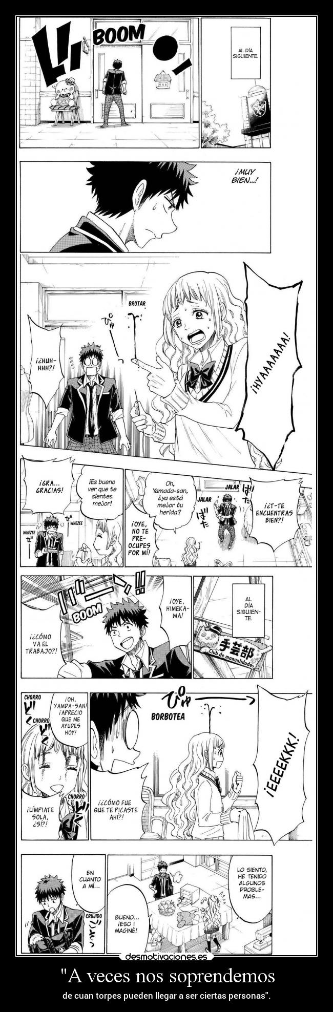 carteles anime sorpresa persona torpe ser herida descuido raptorhunters manga yamada kun desmotivaciones