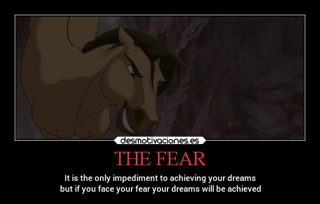 THE FEAR - It is the only impediment to achieving your dreams
but if you face your fear your dreams will be achieved