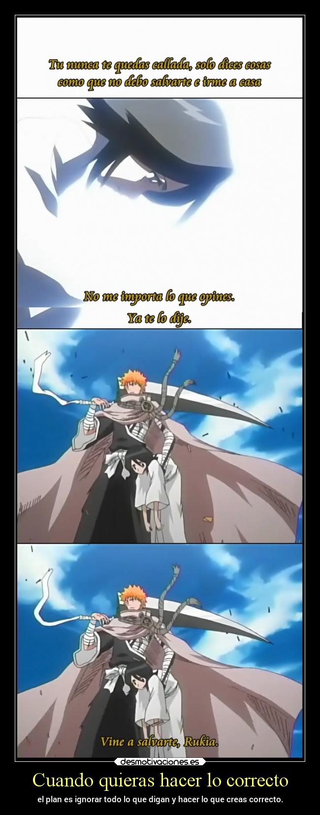 carteles corazon amor anime manga rukia ichigo plan correcto hacer decir desmotivaciones