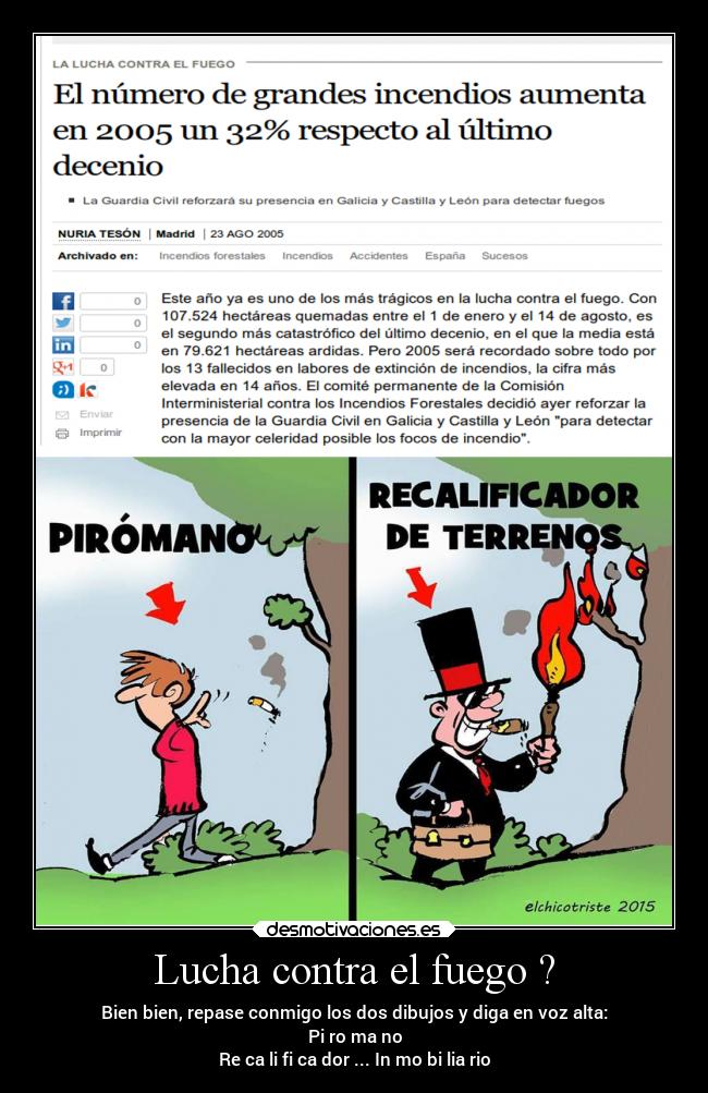 Lucha contra el fuego ? - Bien bien, repase conmigo los dos dibujos y diga en voz alta:
Pi ro ma no
Re ca li fi ca dor ... In mo bi lia rio