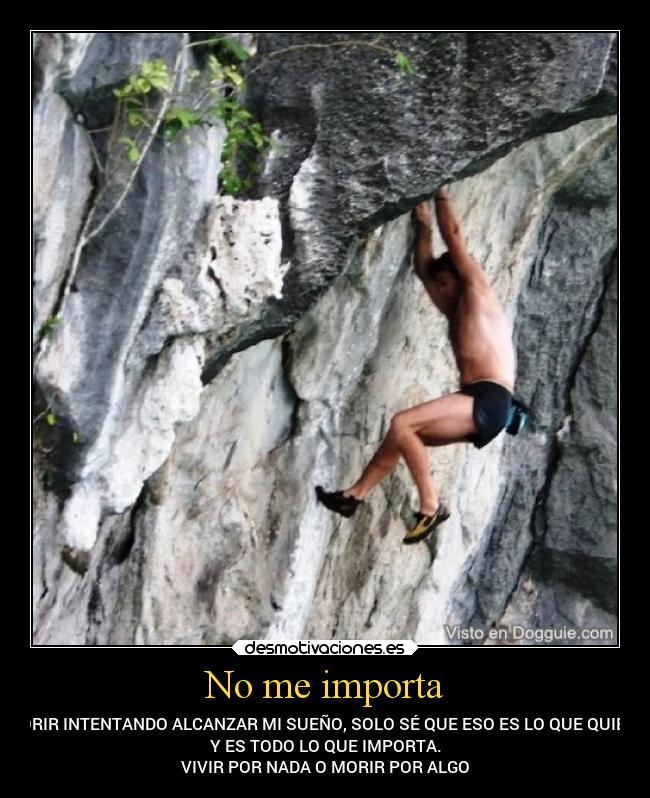 No me importa - MORIR INTENTANDO ALCANZAR MI SUEÑO, SOLO SÉ QUE ESO ES LO QUE QUIERO
Y ES TODO LO QUE IMPORTA.
VIVIR POR NADA O MORIR POR ALGO