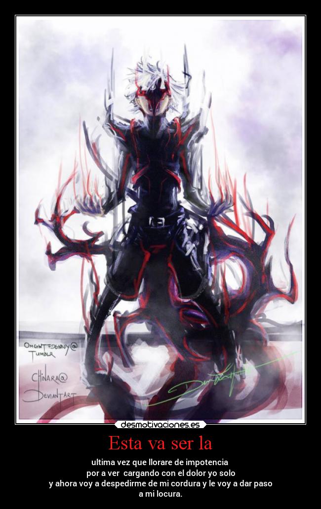 carteles muerte locura llorar tristeza dolor anime kaneki touka tokyo ghoul cordura impotencia demonios desmotivaciones