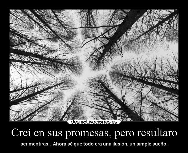 Creí en sus promesas, pero resultaro - ser mentiras… Ahora sé que todo era una ilusión, un simple sueño.