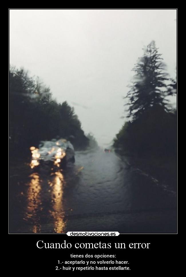 Cuando cometas un error - tienes dos opciones:
1.- aceptarlo y no volverlo hacer.
2.- huir y repetirlo hasta estellarte.