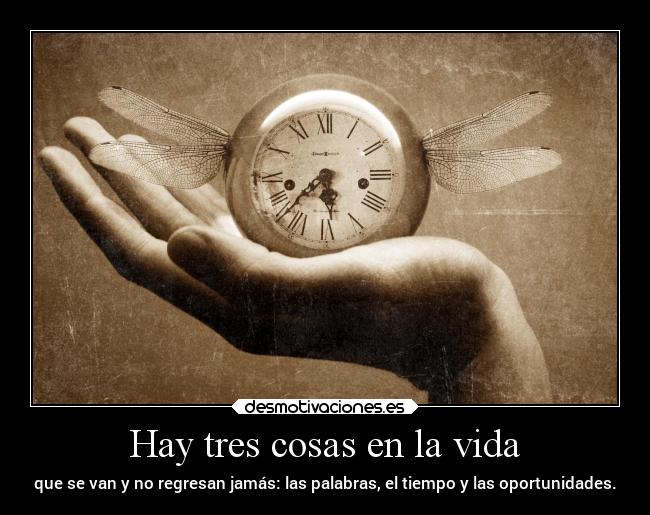 Hay tres cosas en la vida - que se van y no regresan jamás: las palabras, el tiempo y las oportunidades.