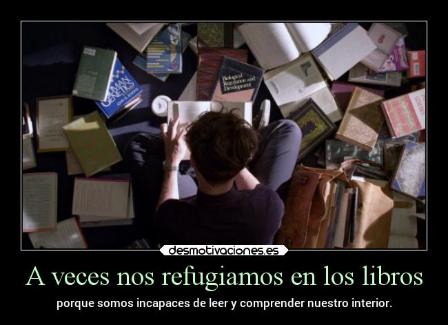 A veces nos refugiamos en los libros - porque somos incapaces de leer y comprender nuestro interior.