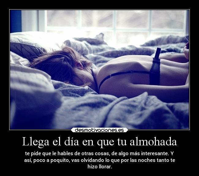 Llega el día en que tu almohada - te pide que le hables de otras cosas, de algo más interesante. Y
así, poco a poquito, vas olvidando lo que por las noches tanto te
hizo llorar.
