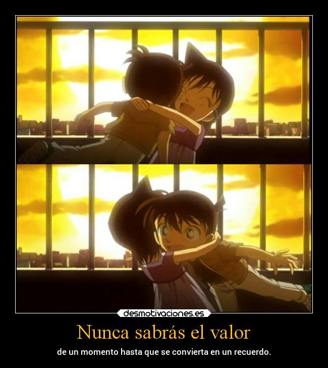 carteles anime amistad amigos alegria abrazos detectiveconan conan conanedogawa shinichikudo ran ranmouri desmotivaciones