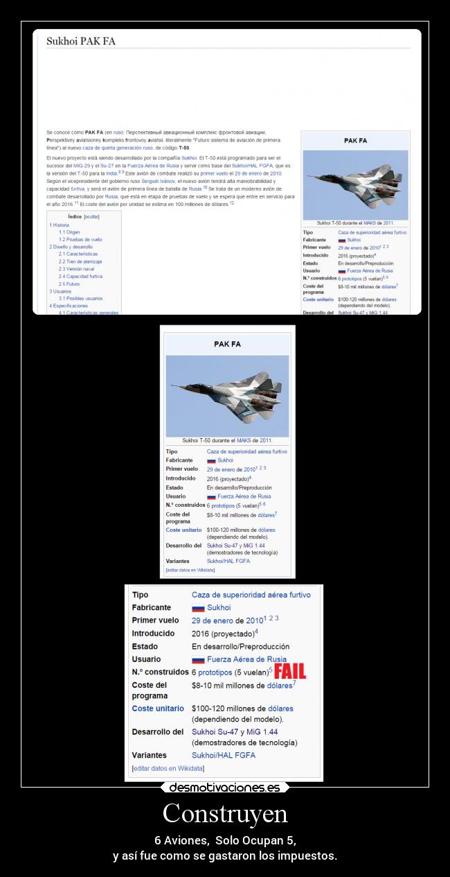 Construyen - 6 Aviones,  Solo Ocupan 5,
y así fue como se gastaron los impuestos.