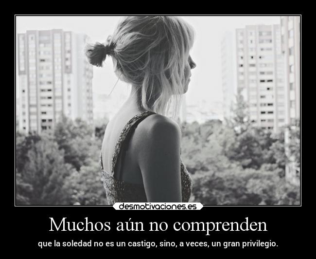 Muchos aún no comprenden - que la soledad no es un castigo, sino, a veces, un gran privilegio.