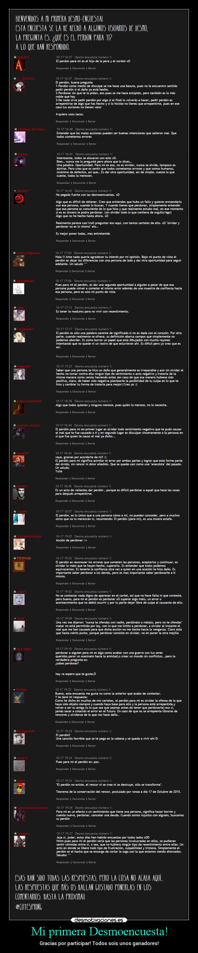 Mi primera Desmoencuesta! - Gracias por participar! Todos sois unos ganadores!