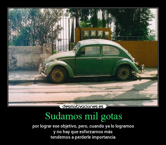 Sudamos mil gotas - por lograr ese objetivo, pero, cuando ya lo logramos
y no hay que esforzarnos más
tendemos a perderle importancia
